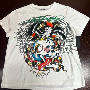 Ed Hardy White Eagle Skull Snake Graphic Print Short Sleeve T Shirt Size M or XL